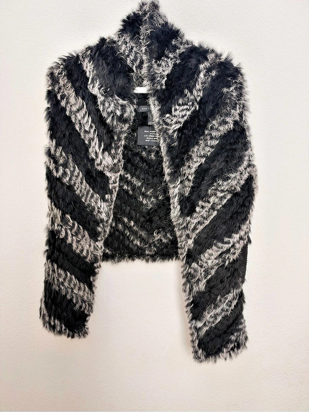 Marc by Marc Jacobs Real Rabbit Fur Chevron Stripe Vest Black & Gray XS